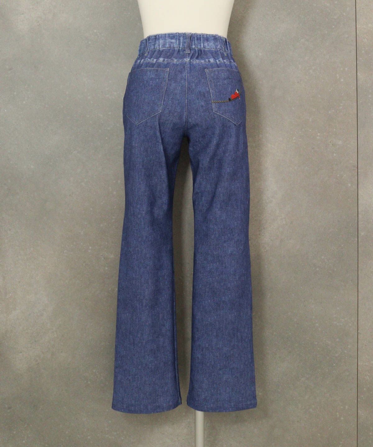 デニム風イージーワイドパンツ後（ブルー）