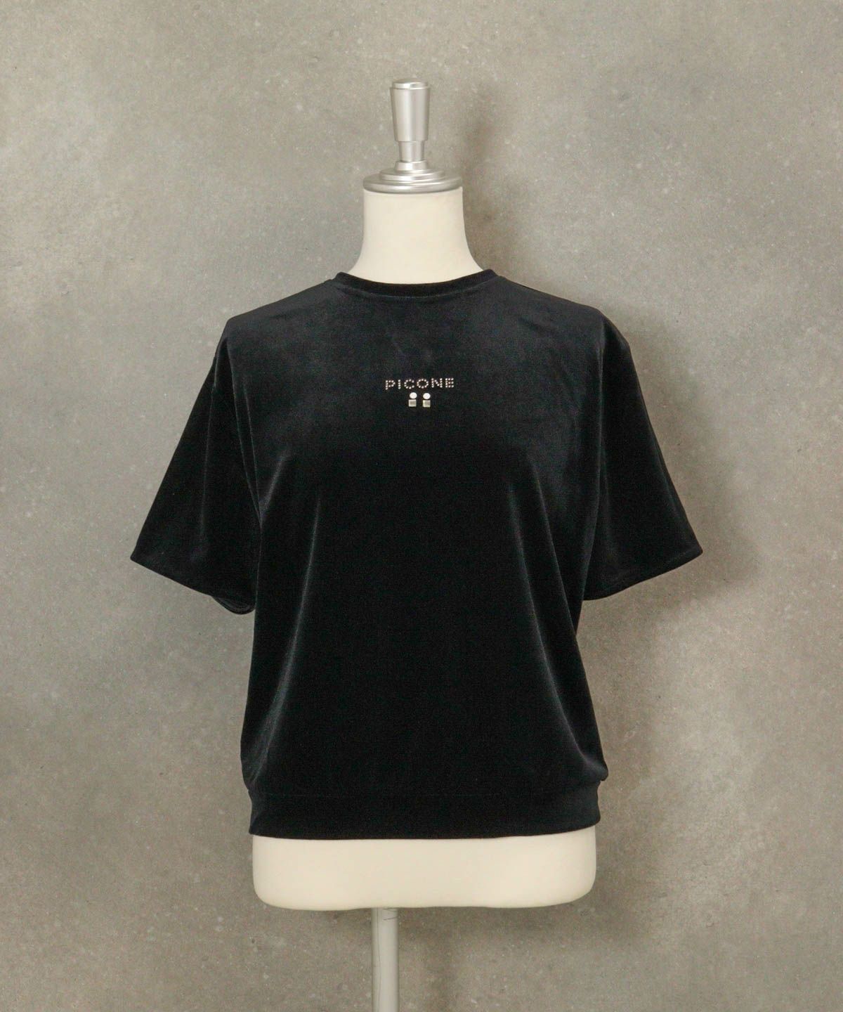 ベロアスムース半袖プルオーバー（ブラック）