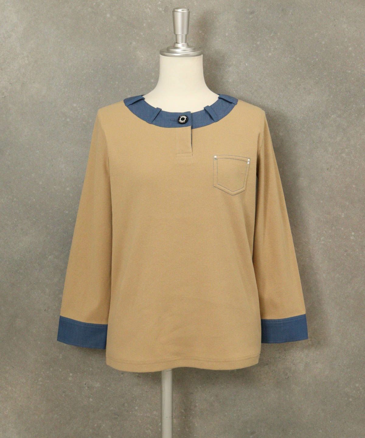 デニム切替リブプルオーバー（ベージュ）