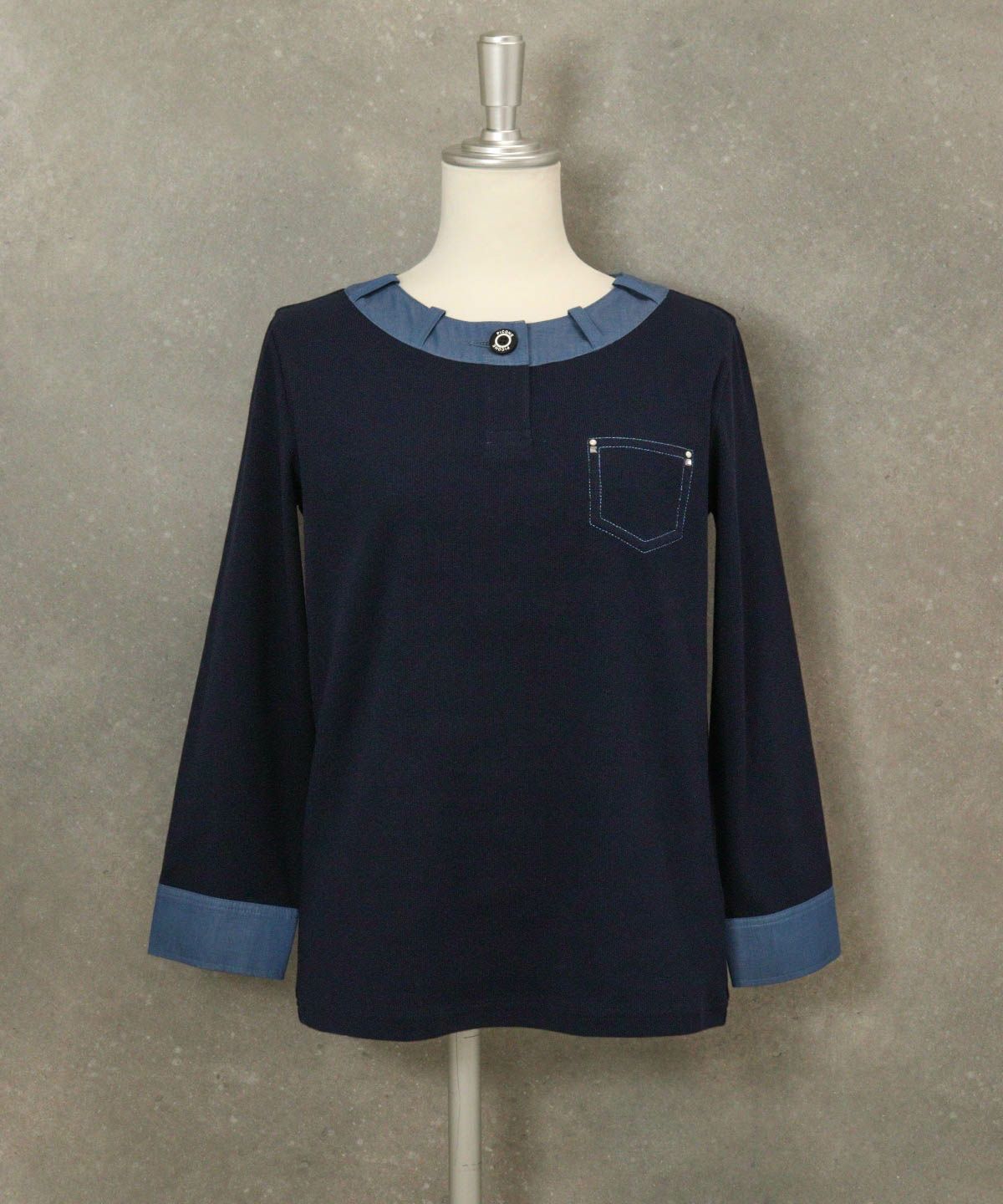 デニム切替リブプルオーバー（ネイビー）