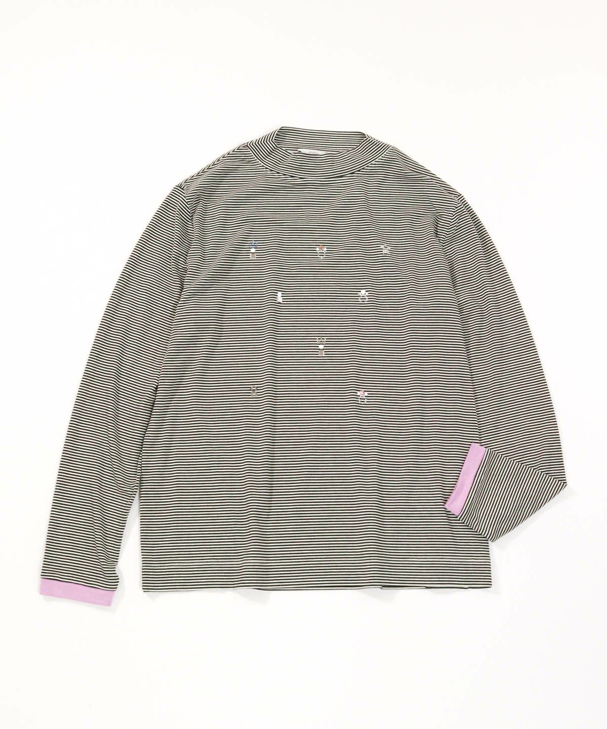 ビジュー付ボーダー発熱プルオーバー（ホワイト）