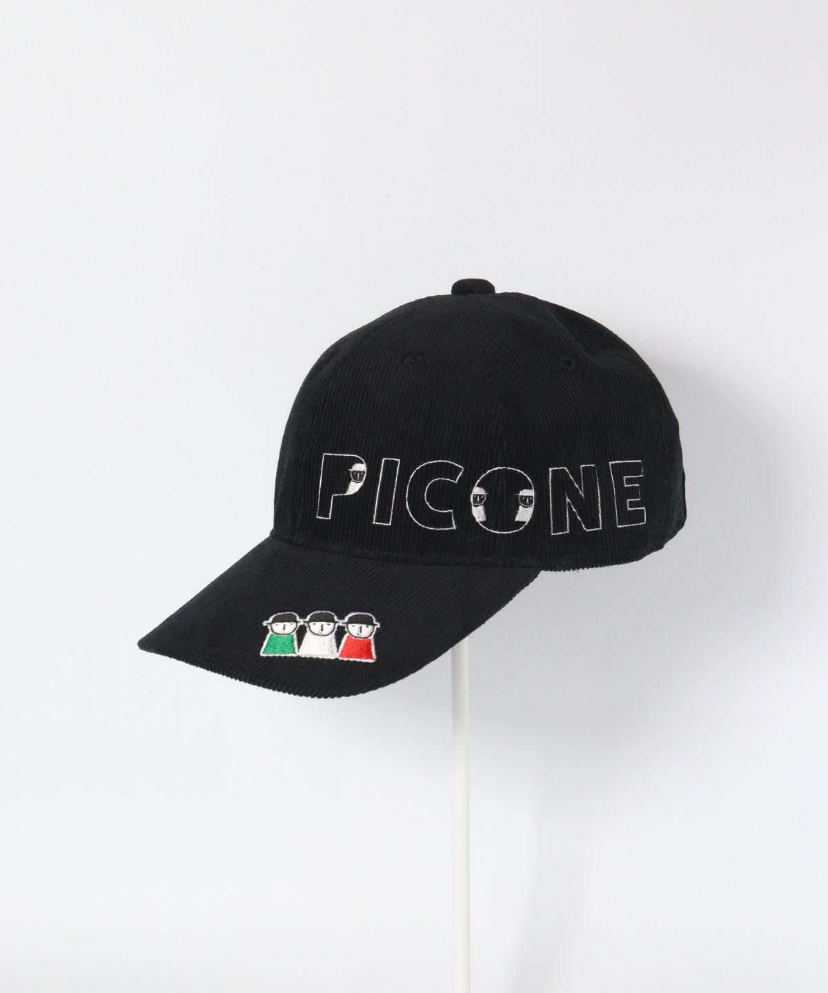 コーデュロイ刺繍キャップ（ブラック）