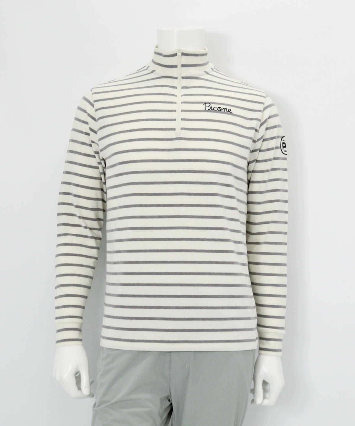 【メンズ】ボーダー柄起毛ハイネックプルオーバー（ホワイト×グレー）