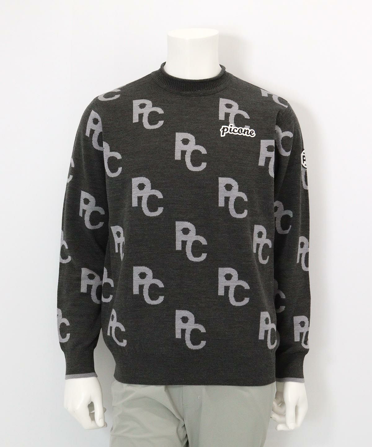 ウール混モノグラムジャガードニット(グレー)前