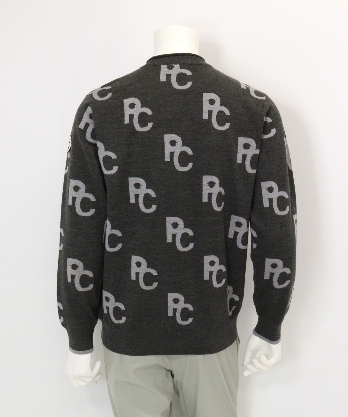 ウール混モノグラムジャガードニット(グレー)後ろ