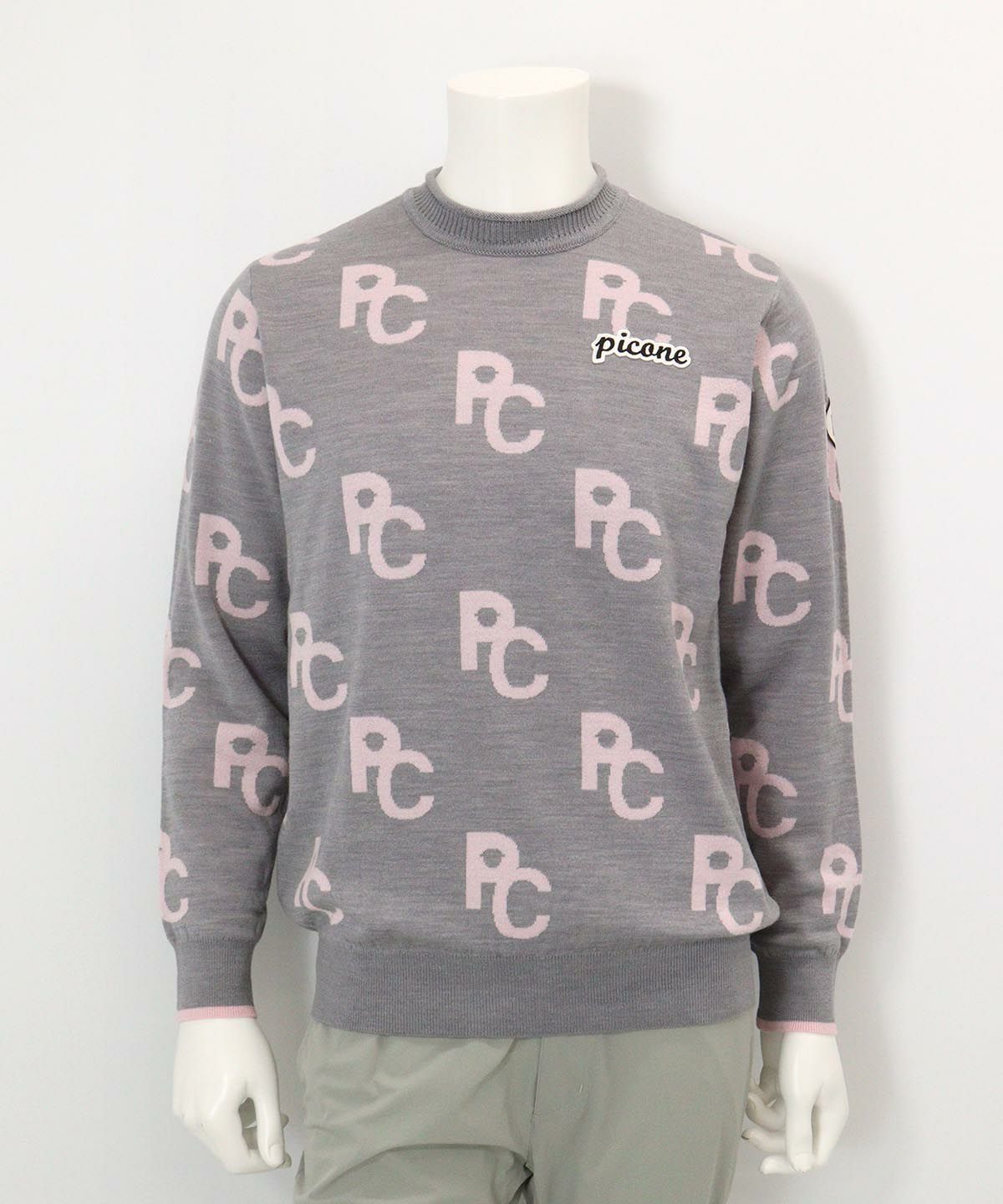 ウール混モノグラムジャガードニット(ライトグレー)前