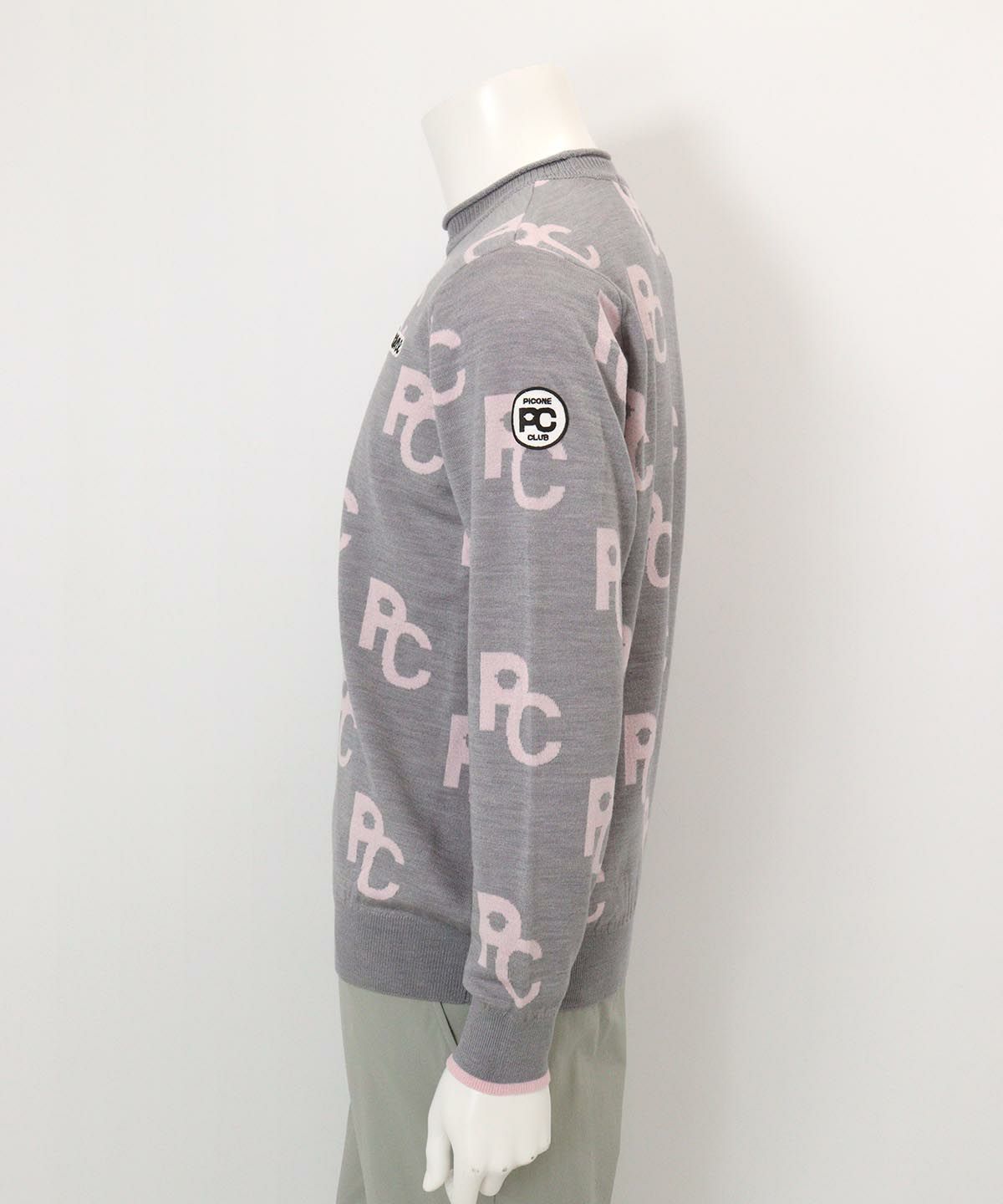 ウール混モノグラムジャガードニット(ライトグレー)横