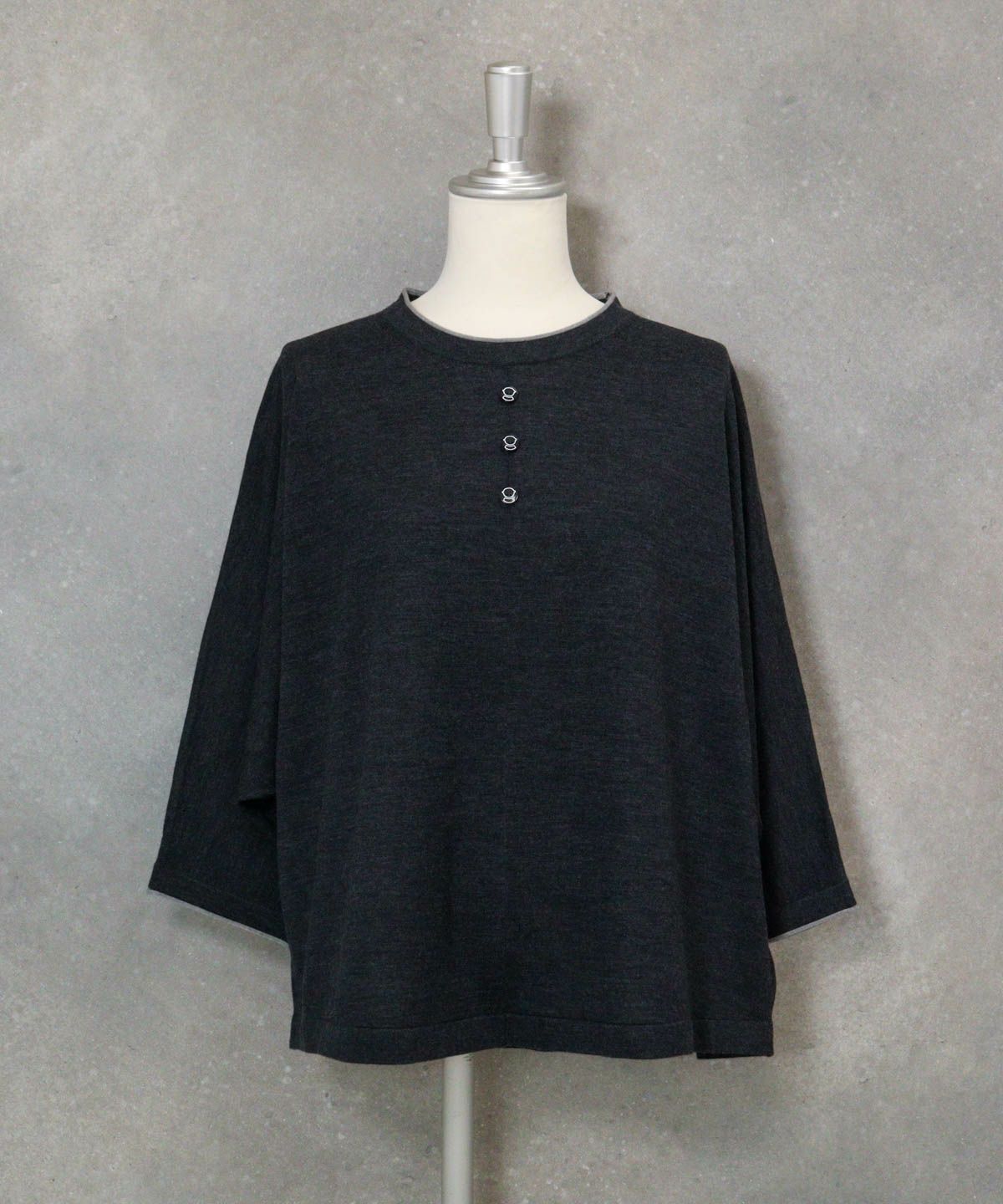 ウール100％七分袖ドルマンニット（グレー）