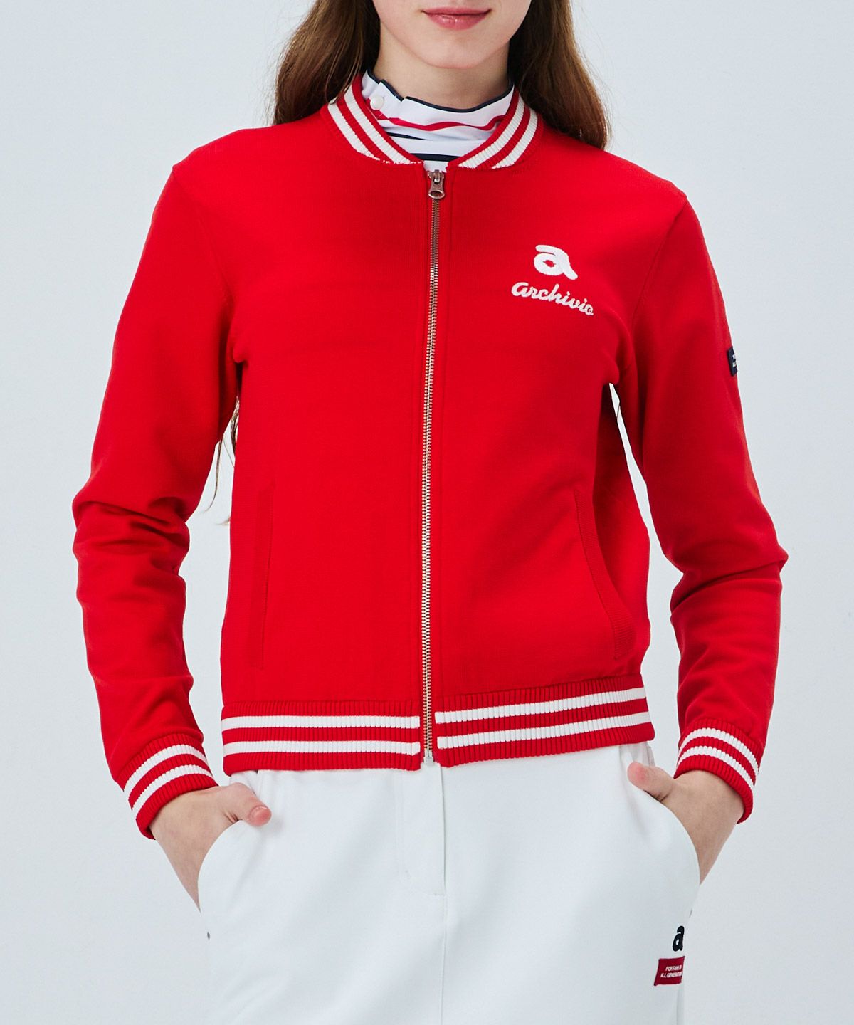 バック刺繍ニットブルゾン|アルチビオ - ゴルフウェアや婦人服通販