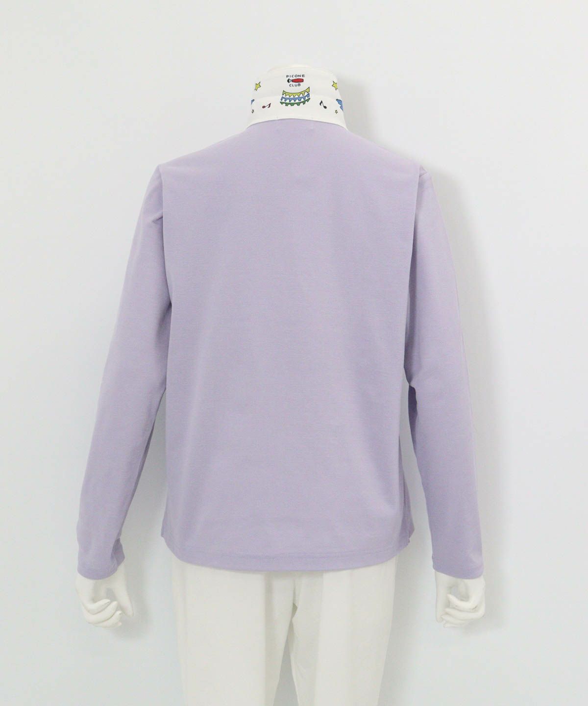 襟裏プリントUV速乾長袖ポロシャツ後（ライトパープル）