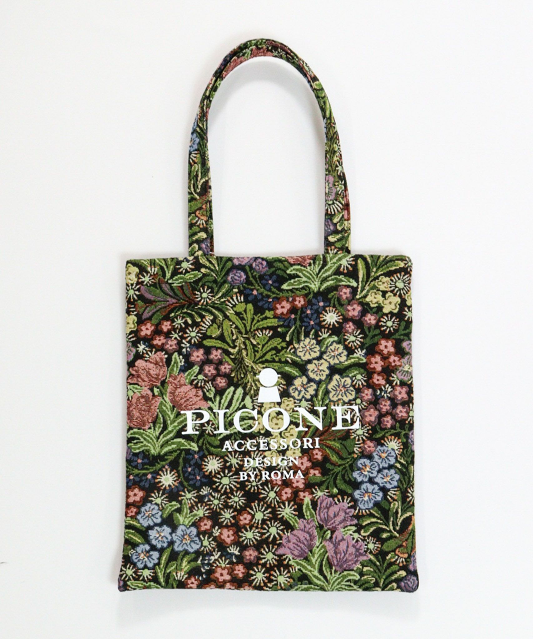 花柄ジャガードトートバッグ(ブラック)前