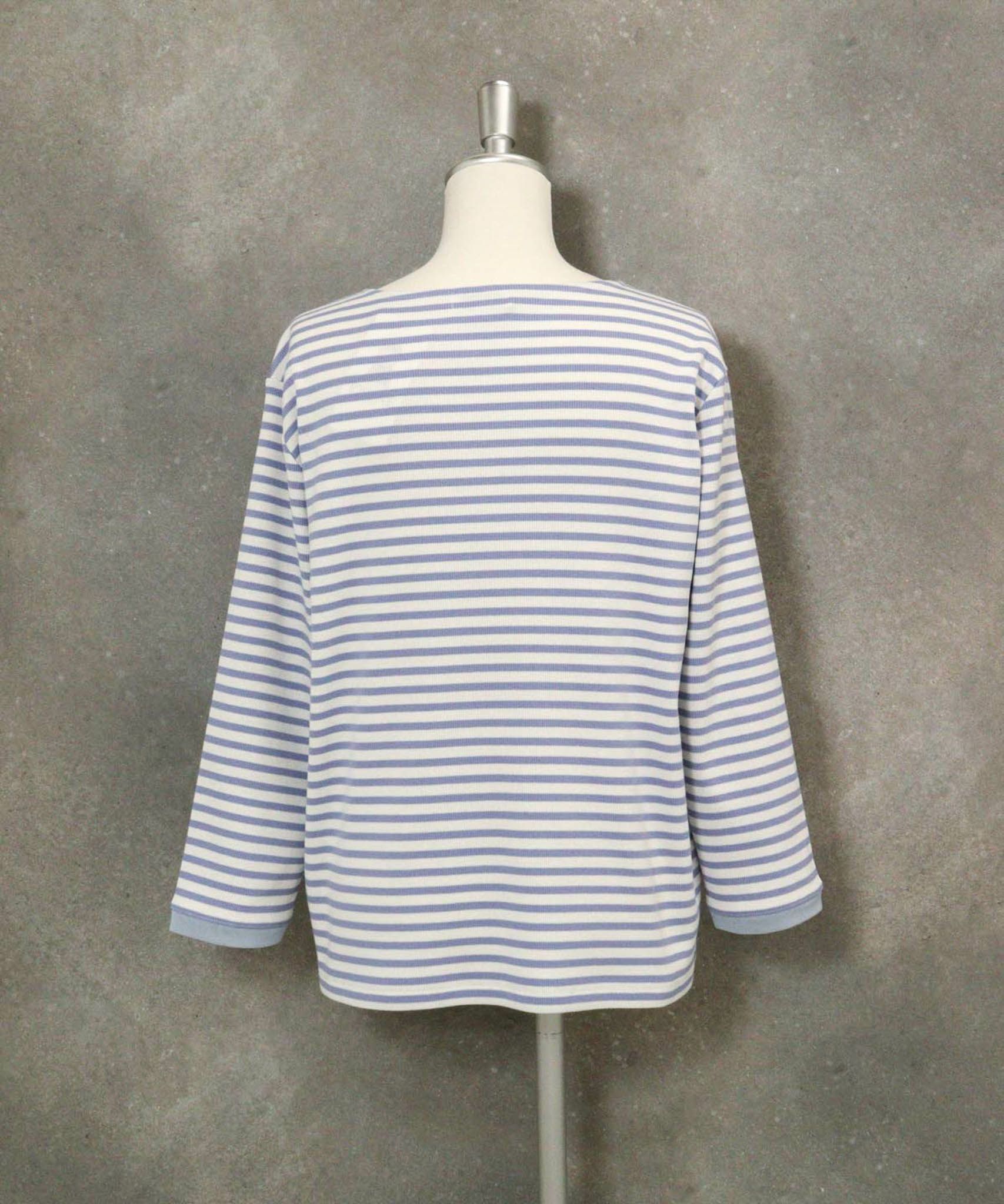 ビーズ刺繍七分袖ボーダープルオーバー(ブルー)後ろ