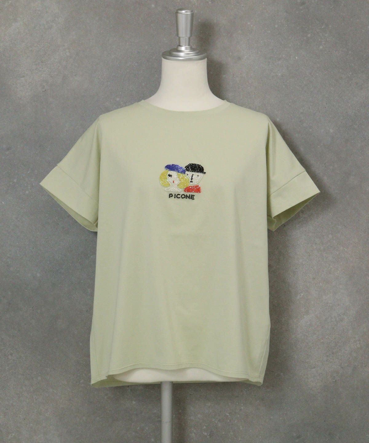 ビーズ刺繍UV冷感プルオーバー(ライトグリーン)前